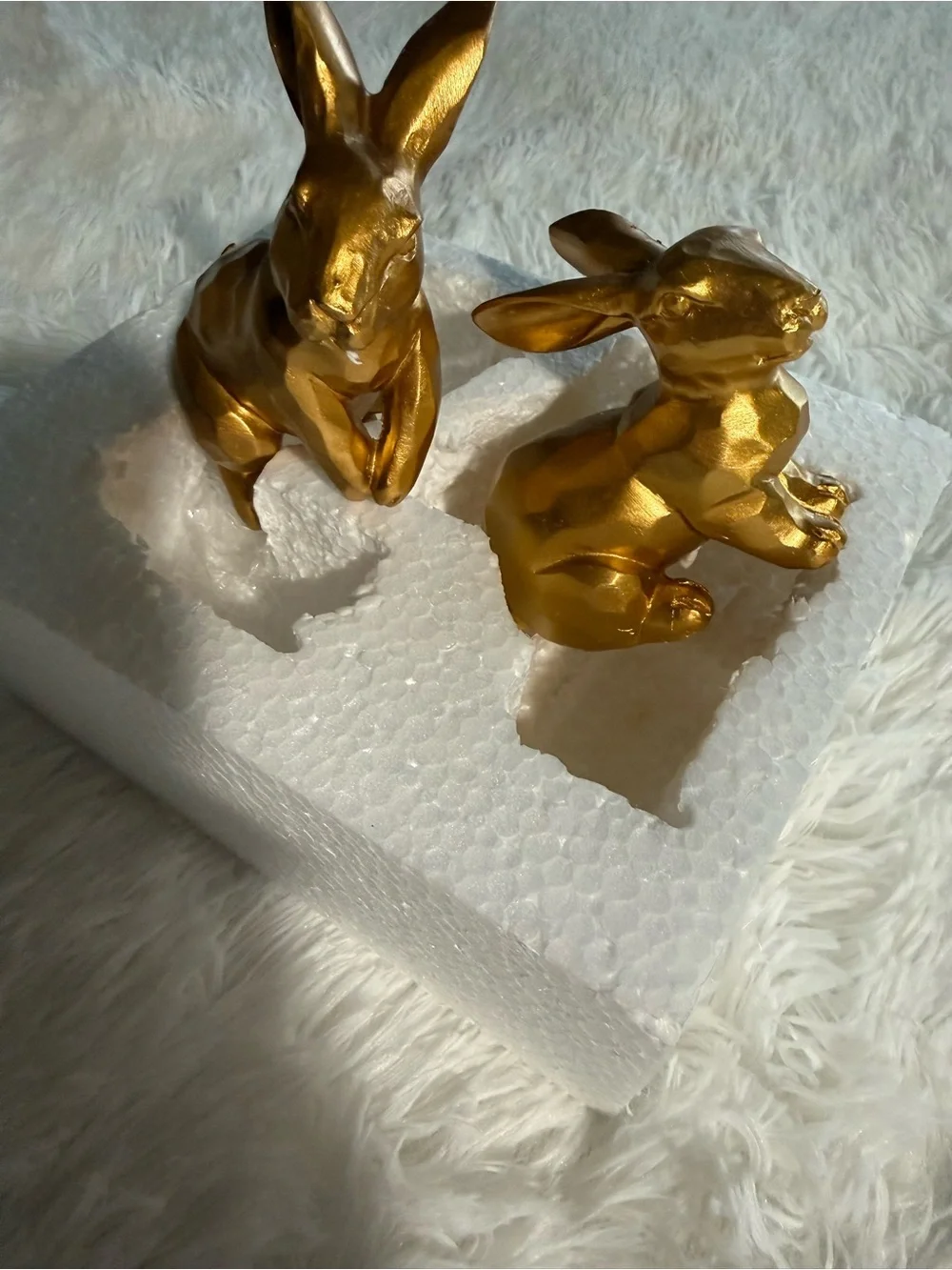 Gold Ceramic Rabbit Figurine Set 2pc Modern Bunny Statue Home Art Decor Gift